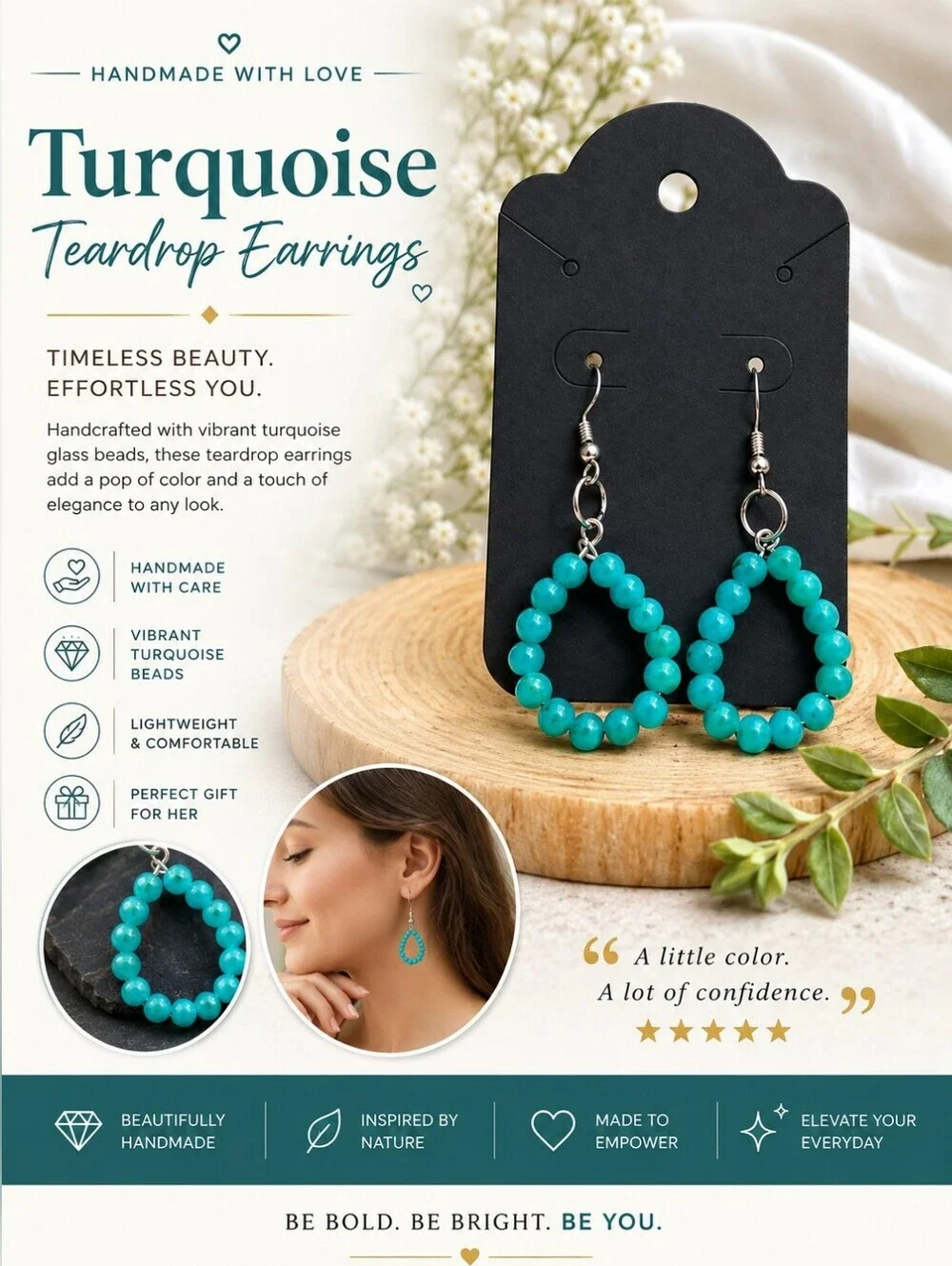 Ocean Glow Turquoise Teardrop Earrings – Handmade Boho Dangle Jewelry